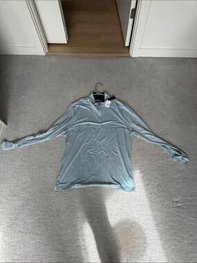 J. Crew Light Blue and Navy Striped Performance Zip Jacket